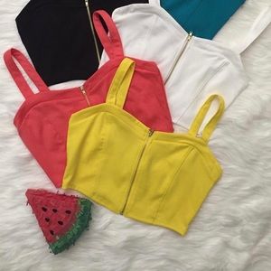 Yellow crop top with zipper.
